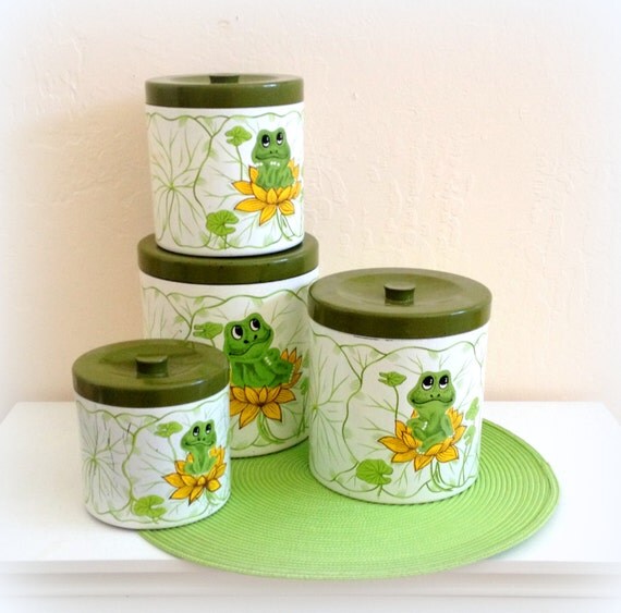 Cute FROG Canister Set Lily Pad and Frog 4 Vintage