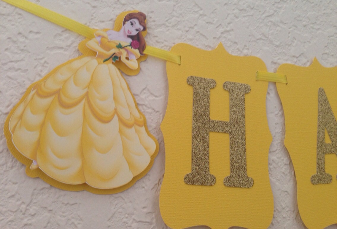 Belle birthday banner princess belle banner beauty and the