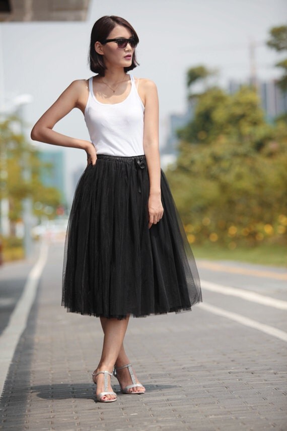 tea length black tulle skirt
