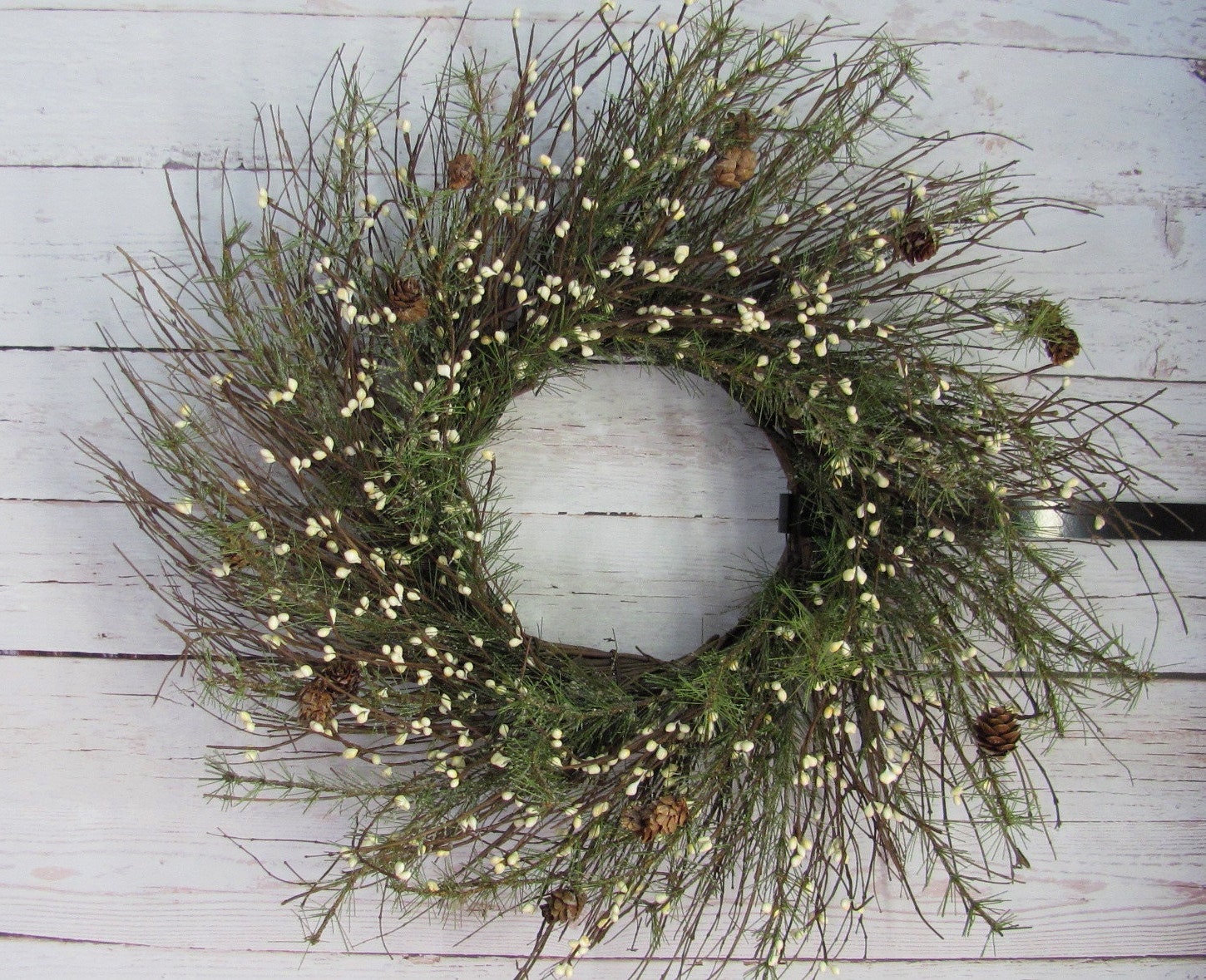 Winter Wreath - Artificial Pine Wreath - Woodsy Pine Wreath - Home Decor - Berry Primitive Wreath - Cabin Decor - Camp Wreath - Gifts