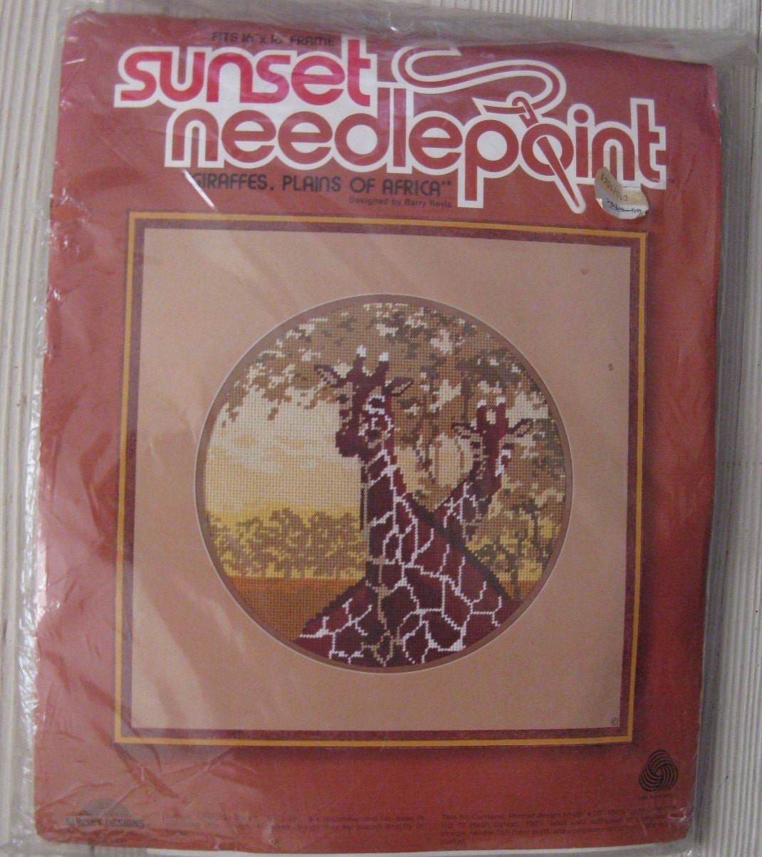 sunset needlepoint kit giraffes plains of africa 1981 unopened