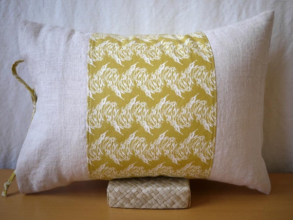 12"x16" Modern Pillow - Stone River Print with Linen Borders - Citrine/Ivory - Housewarming Gift, Holiday Gift