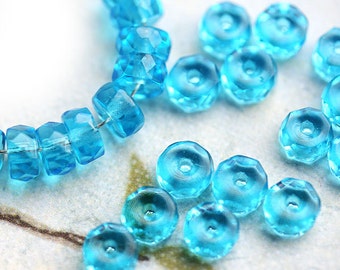 Aqua Blue Rondelle beads, fire polished, czech glass, fire polished rondels, spacers - 6x3mm - 25Pc - 0411