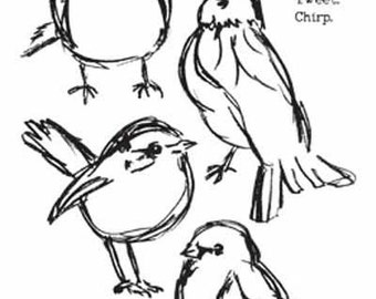 Ranger Dina Wakley Media Stamps Scribbly Birds Cling Rubber Stamp Set