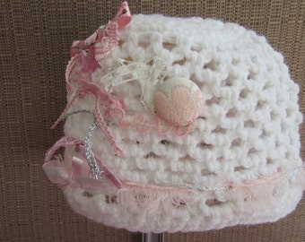 Newborn crochet beanie says Let's Go To The by BeachbabyBeanies