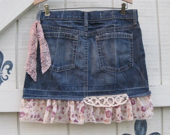 Denim mini, cowgirl skirt, denim mini skirt S, denim rustic skirt, Boho skirt, Summer denim mini, size 6, upcycled clothing