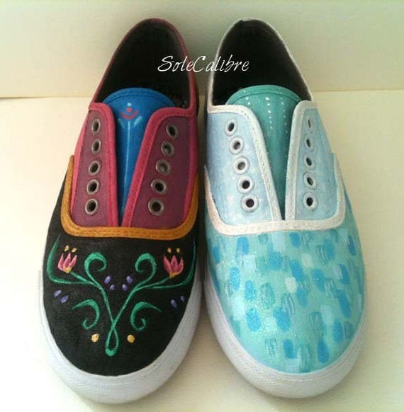 Elsa and Anna - Frozen Inspired Painted Shoes - Adult Sizes