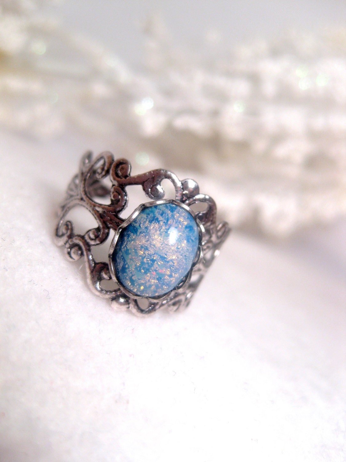 Blue Galaxy Opal Ring With Stardust Shimmer Celestial