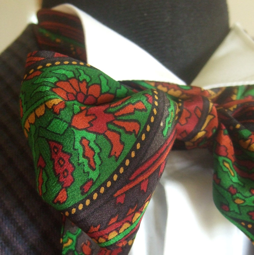 Victorian Bow Tie Cravat Ascot in Multi Coloured Silk Crepe