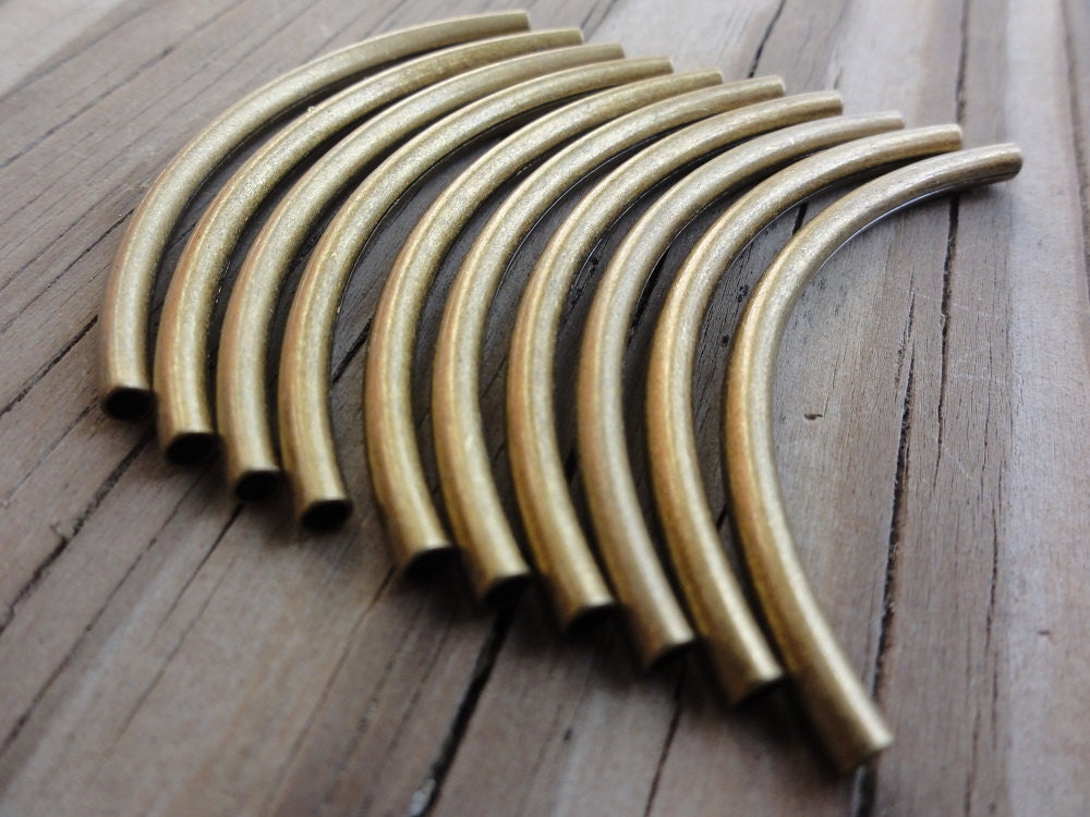 Curved Metal Tube Beads Antiqued Gold Plated Brass 50x3mm