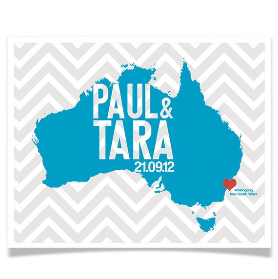 Australia Wedding Gift - Personalized Australia Map - Custom ...