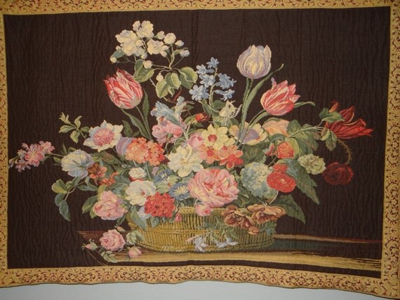 Vintage German Tapestry Large Floral Still Life by exploremag