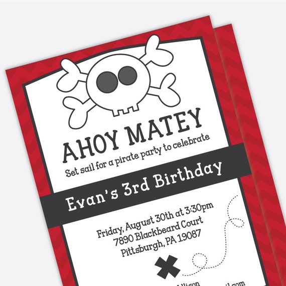 Pirate Birthday Invitation - Pirate Birthday Party Invite - Printed Birthday Invitation Il_570xn