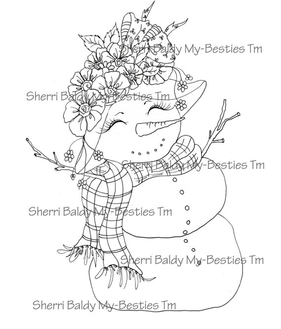 INSTANT DOWNLOAD Digital Digi Stamps Big Eye Big Head Dolls Digi  Snow Pretty Snow man Winter By Sherri Baldy