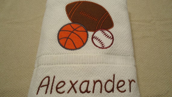 Sports Theme Appliqued bath towels from the Half by HalfPintShop