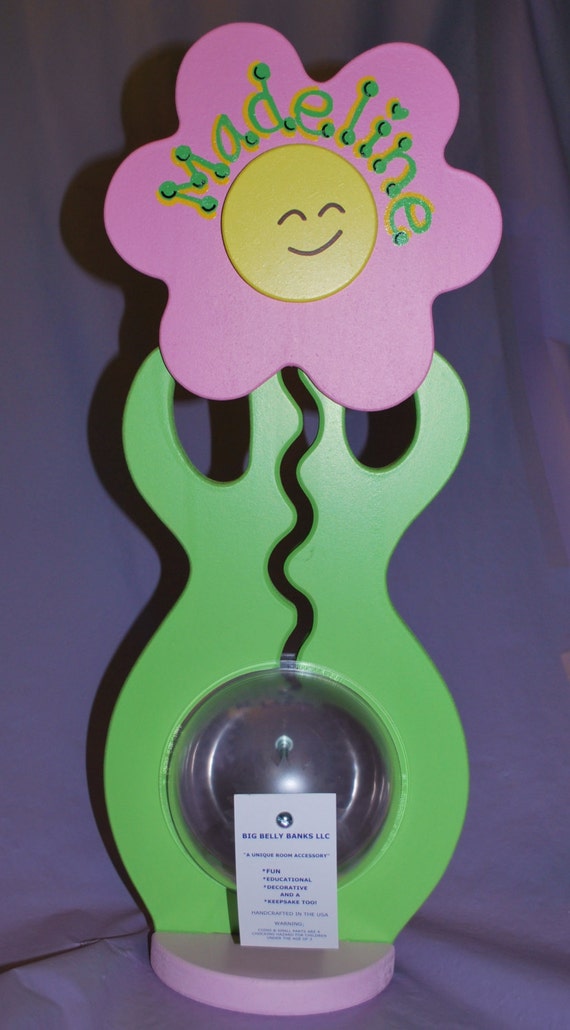 Personalized Big Belly Flower Piggy Bank by confettigiftsbyg