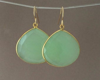 Green Chalcedony Teardrop Earrings