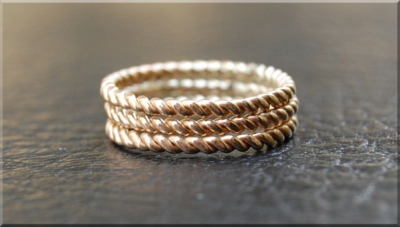 14k Gold Ring Stack, Set of three 14k gold filled rings, Twisted Gold ...