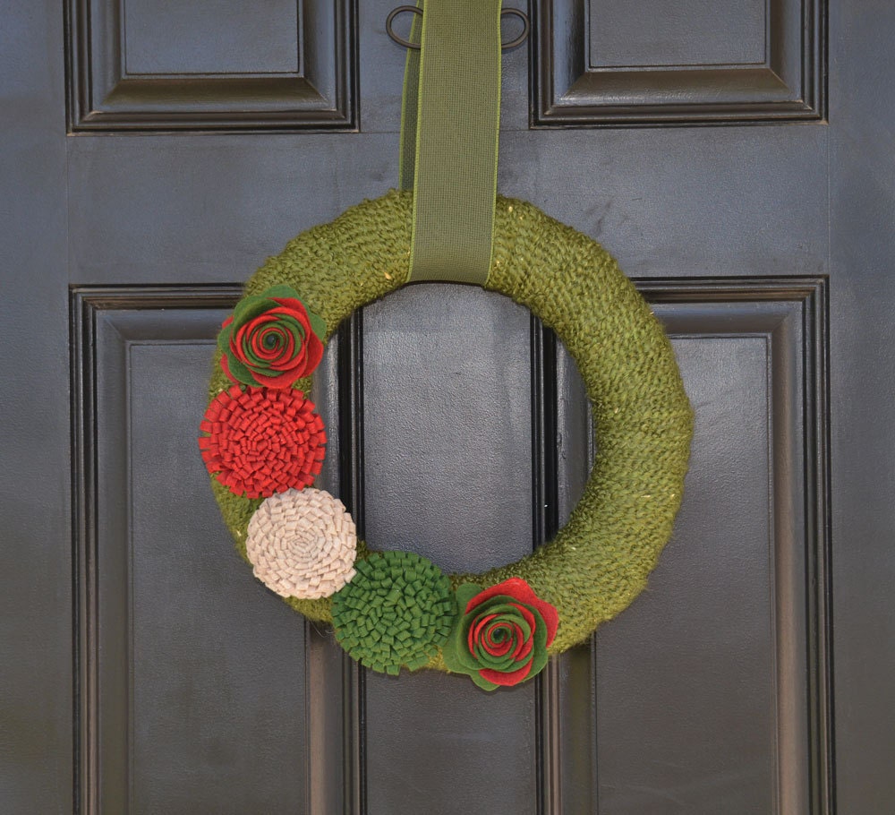 Christmas Wreath Handmade Holiday Wreath Christmas Yarn