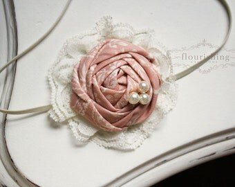 Pink Rosette Lace Headband, rosette headband, pink headbands, newborn headband, photography prop