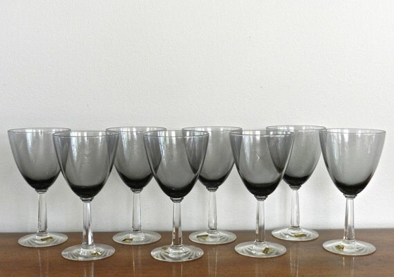 Vintage Crystal Wine Glasses Grey Wine Goblets Smoke Gray