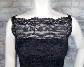 ON SALE 1950's Black Tiered Lace Dress
