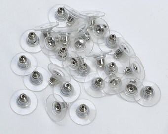 100 Pieces-Clear Plastic 11mm x6mm Earnuts-Large Earring Backs-Rhodium Plated Ear Nuts-Loose Clear Earring Backs-Plastic Earring Backs