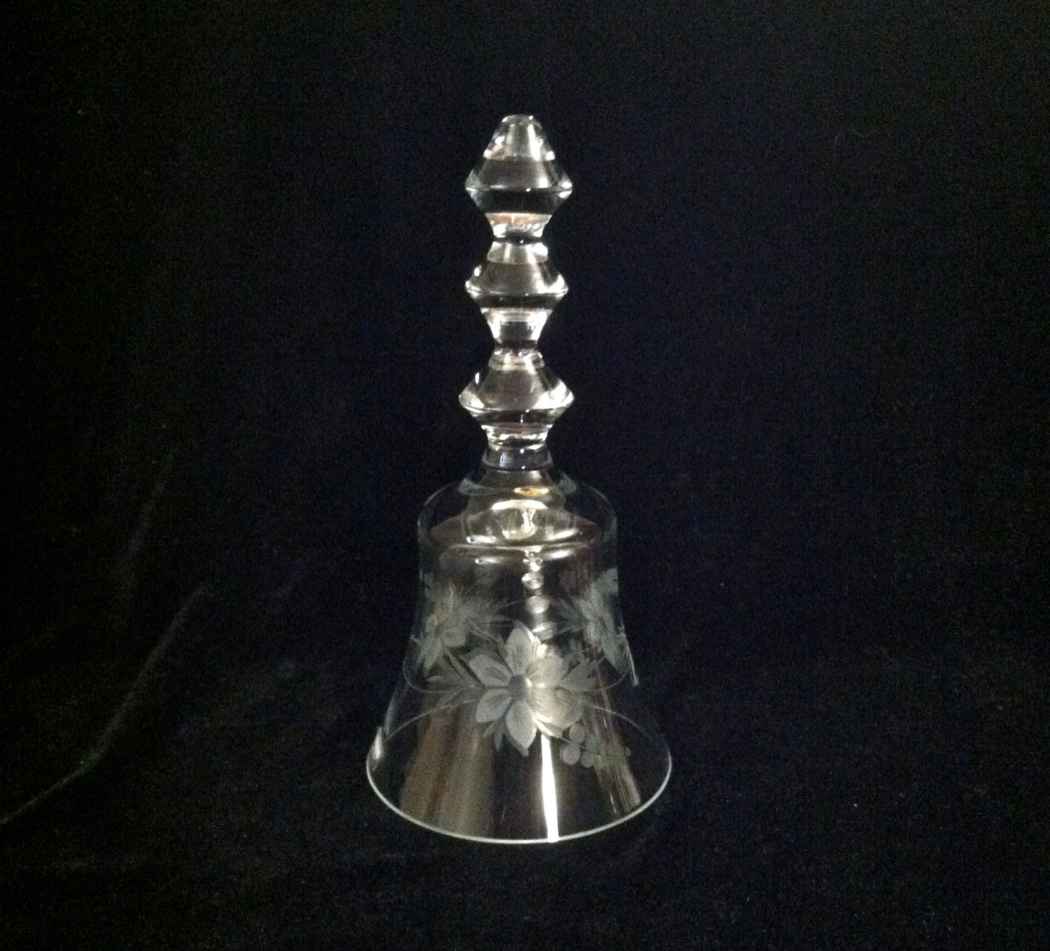 Vintage Krosno Poland CRYSTAL BELL Hand Cut etched flower