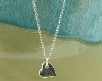 Small Silver Heart Charm Necklace with Sterling Silver Chain, Chain Necklace, Silver Necklace, Charm Necklace, Valentine's Day Gift