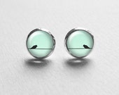 Mint Bird Earrings Studs Posts, Birds On Wire, Summer Wedding Jewelry, Mint Green Jewelry, Bridesmaid Gift, Stud Earings, E100