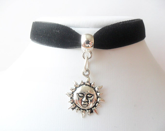 Velvet choker necklace with silver tone sun flower pendant and a width of 3/8”Black, Leon, Mathilda, Natalie Portman,Ribbon Choker Necklace