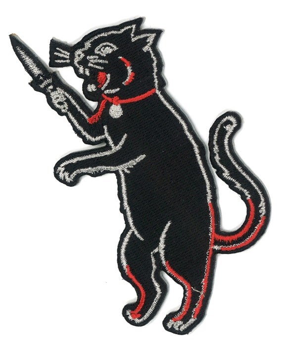4 Iron On Black Stray Cat Patch Switchblade dagger Etsy