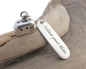 Sterling Silver Trailer Charm Necklace Follow Your Bliss Quote Retirement Gift Gift for Retiree
