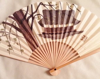 Japanese Fan with tree and temple.