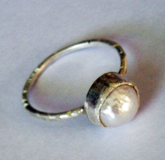 Items similar to sterling silver pearl ring, bezel set pearl ring on Etsy