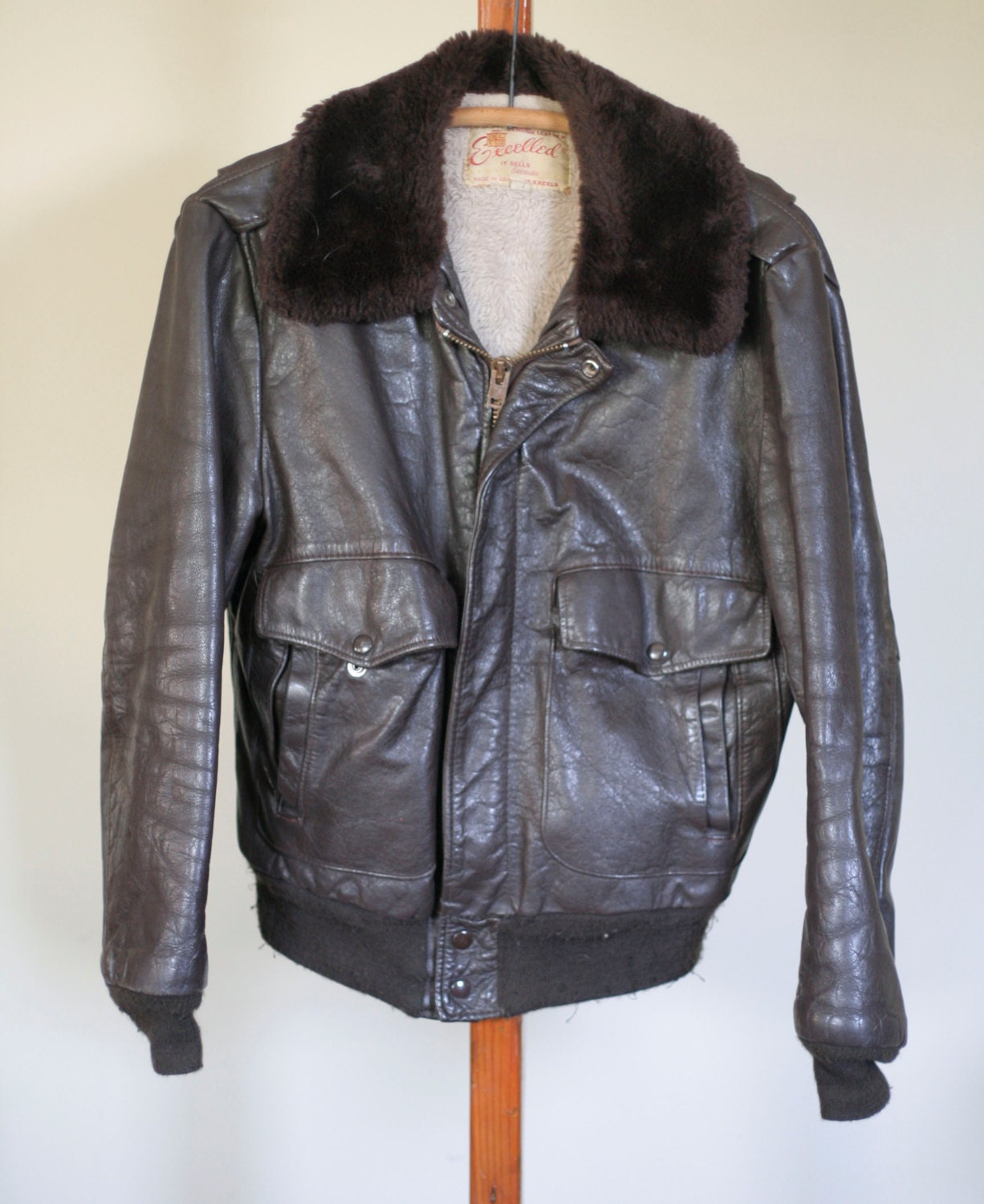 vintage brown leather flight jacket by excelled size 42