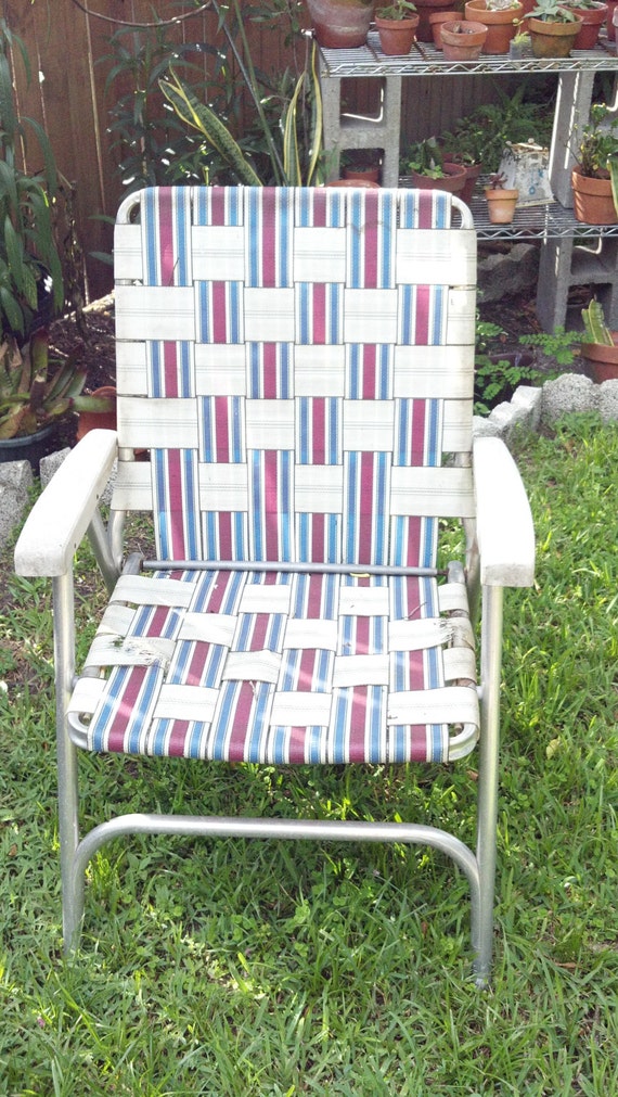vintage aluminum folding webbed lawn chairs