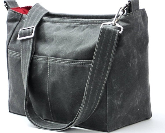 Waxed Canvas Zipper Messenger Bag Handmade by WhiteCrossDesigns