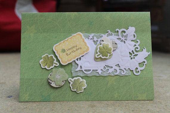 Happy Birthday 4 Leaf Clover Green Blank Card