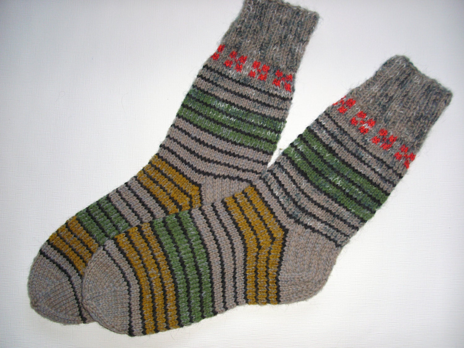 Hand Knitted Wool Socks For Men Colorful Wool Socks Size Large 