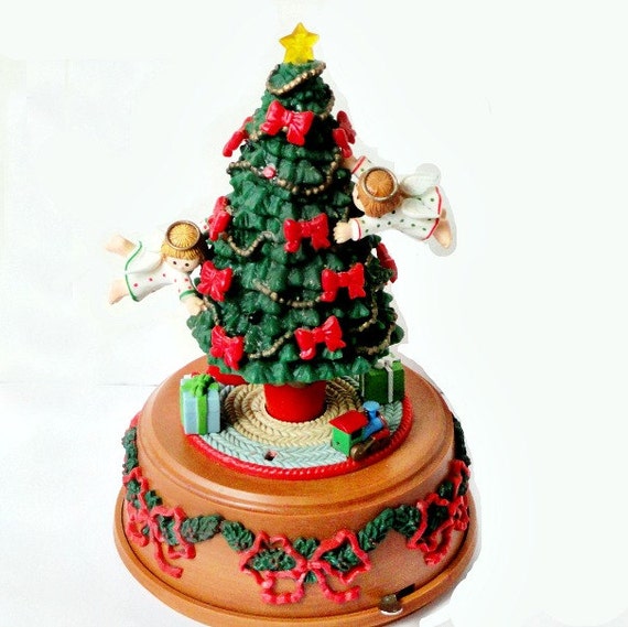 Vintage Enesco Music Box Christmas Tree Angels Old