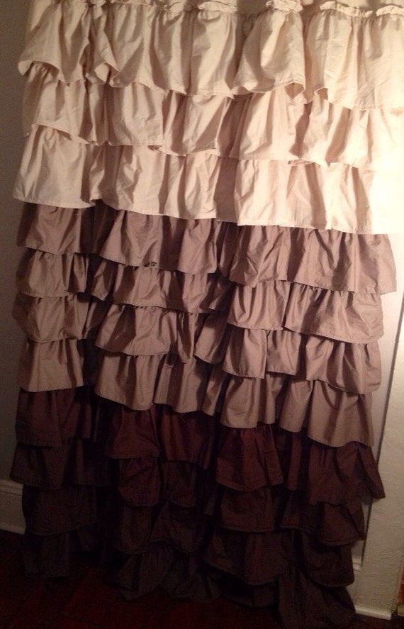SALE Beige to Brown Ombré Ruffle Shower Curtain