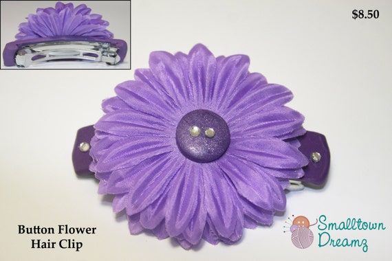 Handmade Purple Polymer Clay  Button Flower Hair Clip