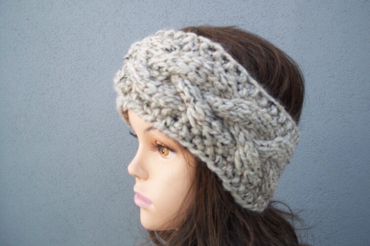 Cable knitted Winter headband with button by KnitAndCrochetDesign