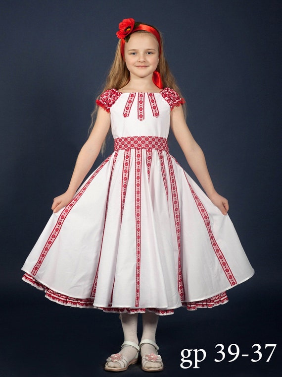 SALE Ukrainian embroidery Dress for girls. Trendy dress with a belt. Vyshyvanka. Ukrainian children's dress