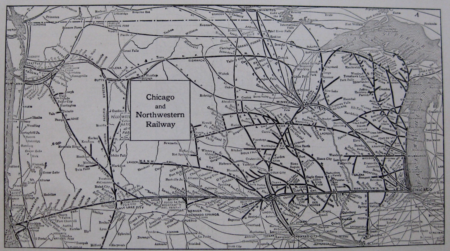 1919 CHICAGO Northwestern RAILROAD Map Antique Collectible