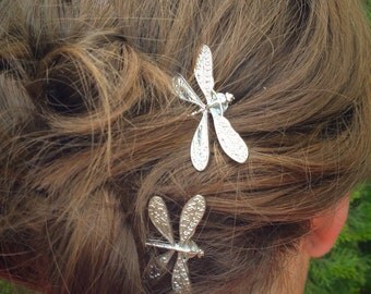 Dragonfly Bobby Pins, Set of Two, Antique Silver, Nickel Free Dragonflies, Dragonflies, Dragonfly Hair Clips, Silver Dragonflies