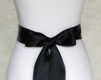 Black Bridal Sash, Black Wedding Sash, Black Double Face Satin Sash