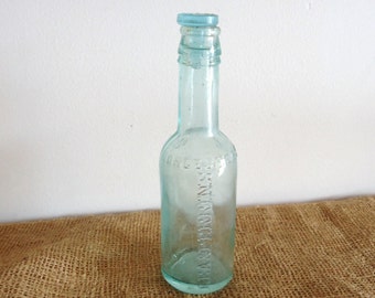 Vintage glass bottle, rare bottle, Worchestershire Sauce Bottle, Aqua ...