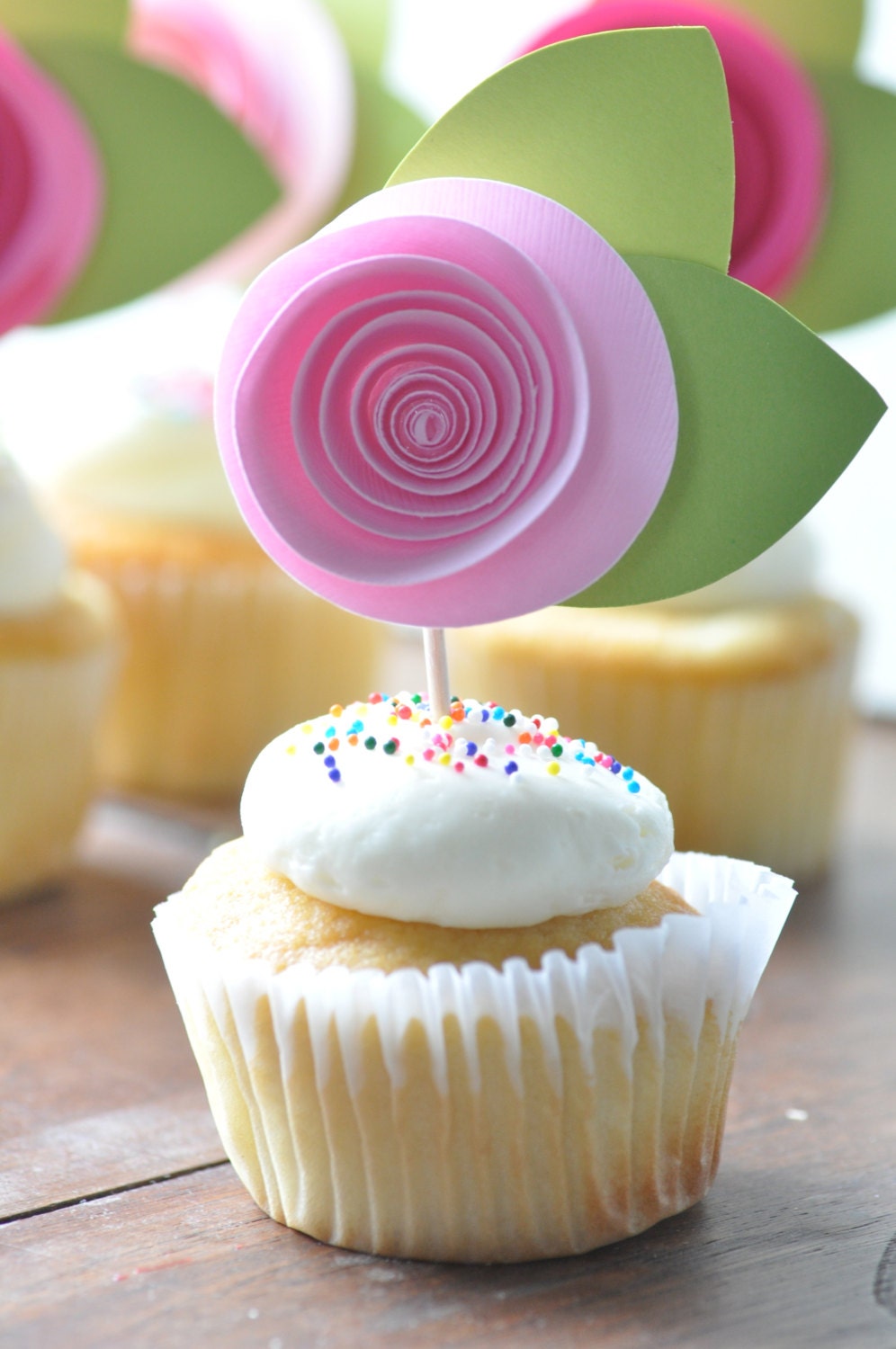 Pink Cupcake Topper Paper Flower Cupcake Topper Baby Girl